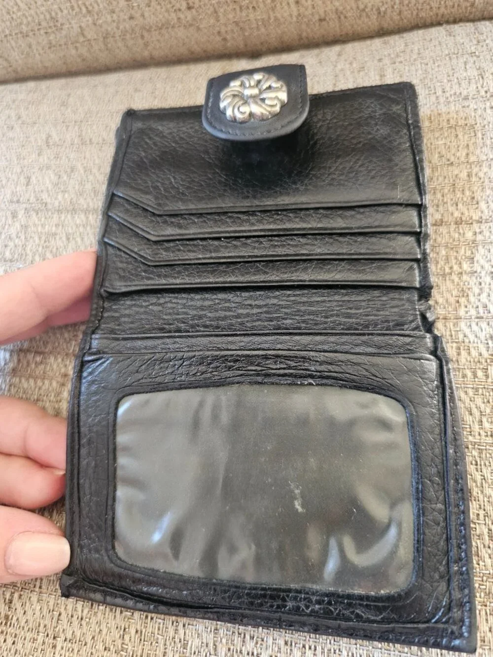 Brighton VINTAGE Black CROCODILE EMBOSSED Wallet  | Silver Heart Hardware